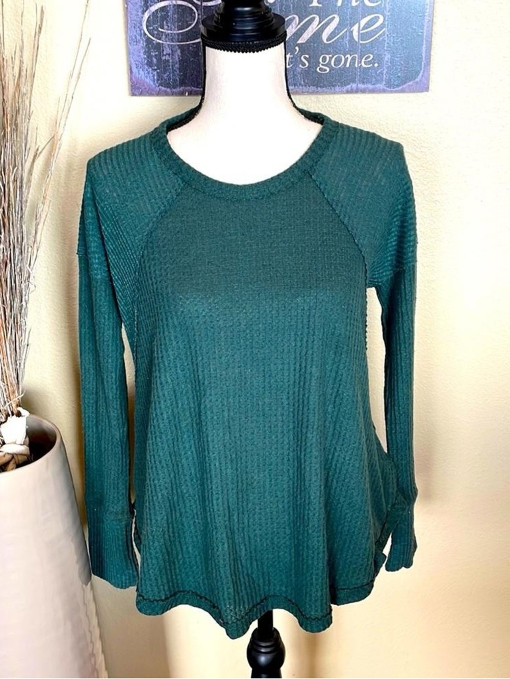 Women’s Long Sleeve Teal Waffle Knit Top
